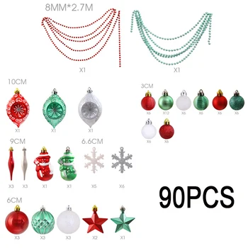 

90PCS Christmas Tree Balls Beads Set Xmas Decorations Christma Tree Ornament Hanging Baubles Red Green White Tree Decoration