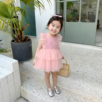 

2020 new girls princess dress summer fashion cotton mesh girls vest dresses 1-6 years HO422