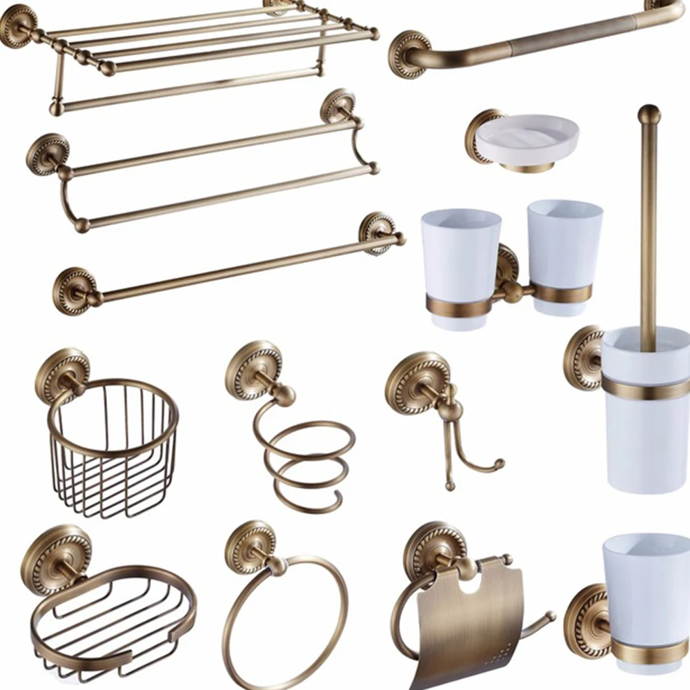 Antique Copper Bathroom Hardware Set Paper Holder Towel Bar Toothbrush