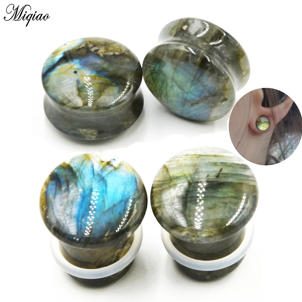

Miqiao 2pc Single and Double Horn Solid Ear Expander Elongated Stone Auricle Natural Stone Waist Drum Earrings Are Selling Well