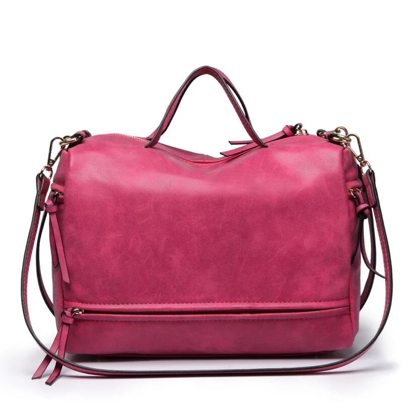 Ярко-розовый Brand Fashion Female Shoulder Bag Nubuck Leather women handbag Vintage Messenger Bag Motorcycle Crossbody Bags Women Bag - Цвет: Ярко-розовый