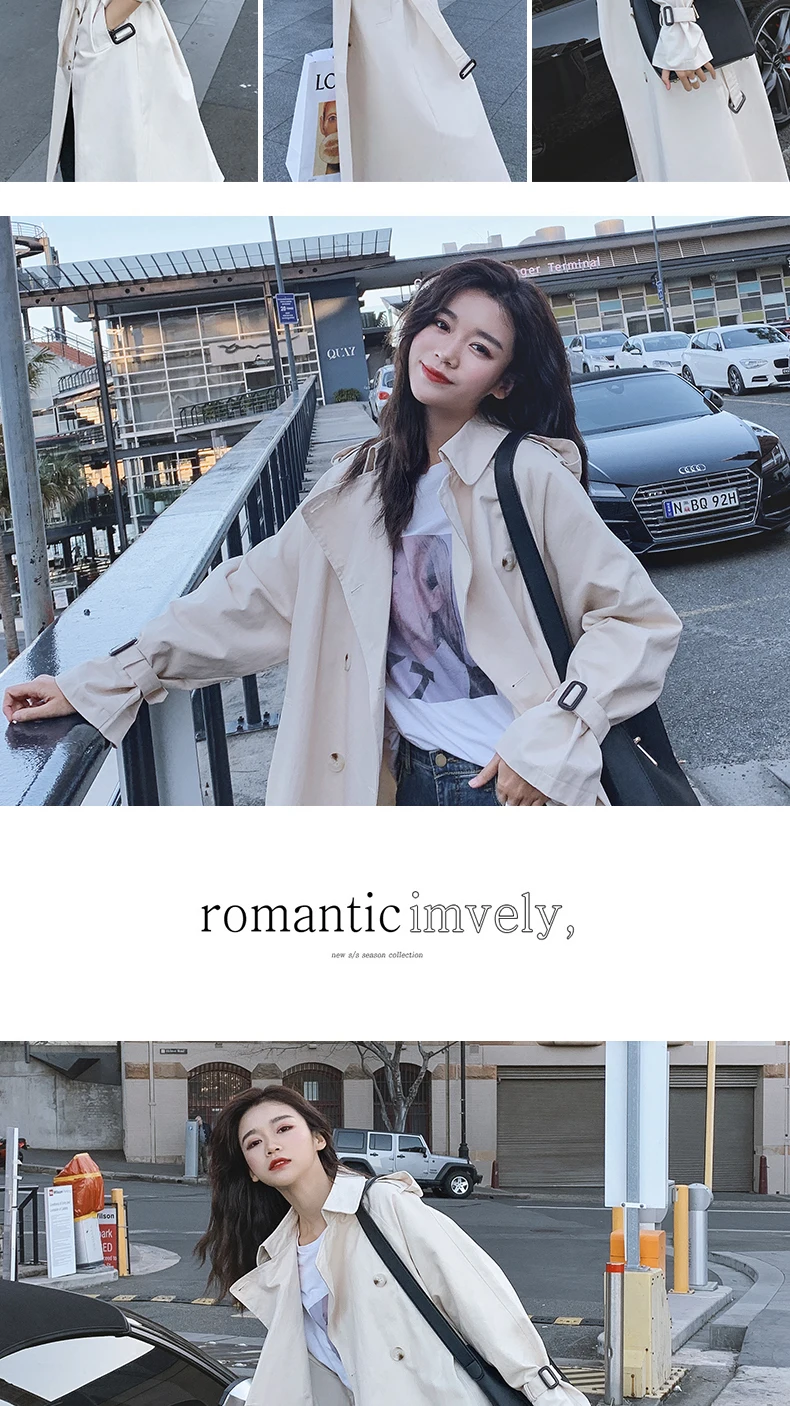Женская ветровка с поясом manteau femme Новая модная классическая двубортная бежево-белая простая куртка для деловых женщин