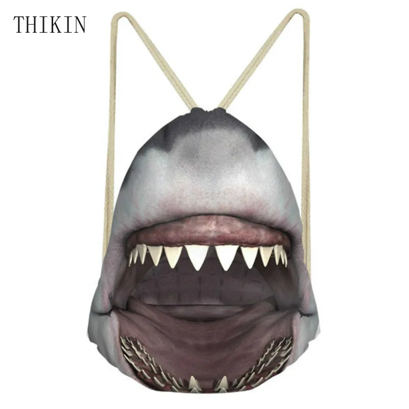 THIKIN 3D крутые акулы Сумки на шнурке с животным принтом спортивная сумка для женщин для путешествий на открытом воздухе пляжный рюкзак спортивная сумка рюкзак