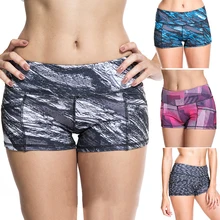 Женские шорты для йоги с коротким карманом и принтом, спортивные шорты для спортзала, фитнеса, ходовые шорты йоги, обтягивающие облегающие Женские Эластичные быстросохнущие брюки