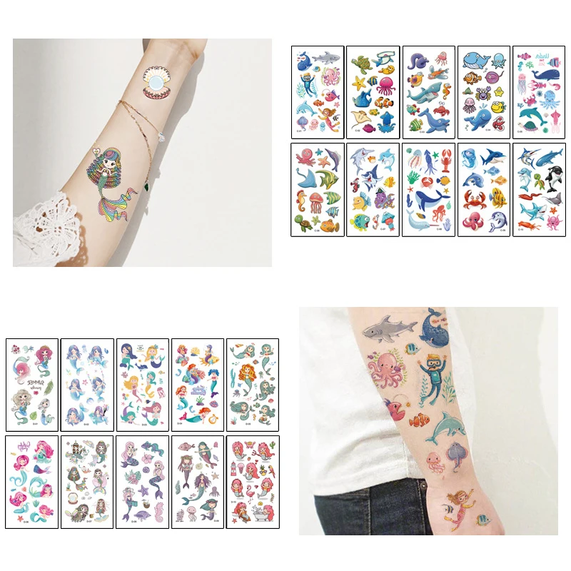 10 Sheets/Set Dier Dinosaurus Ruimte Horloge Kinderen Tattoo Stickers Gezicht Arm Body Waterdichte Tijdelijke Tattoo Voor Kinderen gift