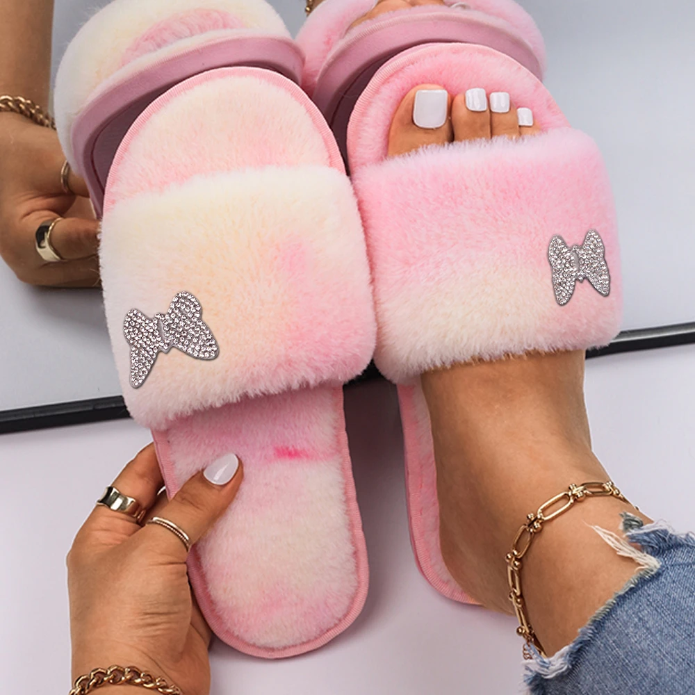 glitter fur slides