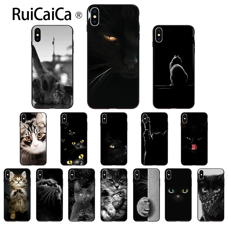 Ruicaica Черный кот часы Глаза Мягкий чехол для телефона из ТПУ iPhone X XS MAX 6 6S 7 7plus 8 8Plus 5