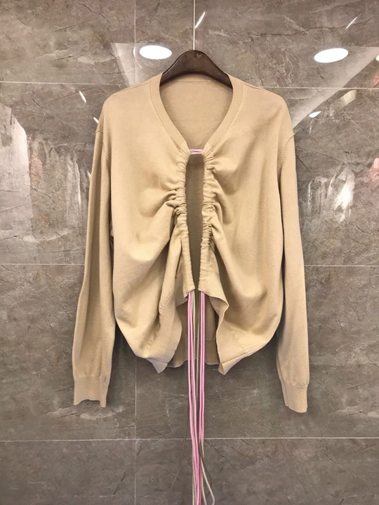 

2019 women's brand design clothing autumn winter new wild color drawstring knit cardigan 807