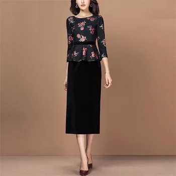 

Spring Autumn Elegant Vintage Floral Printed Dress Women Office Lady Ruffle Formal Business Work Slim Bodycon One Piece Vestidos