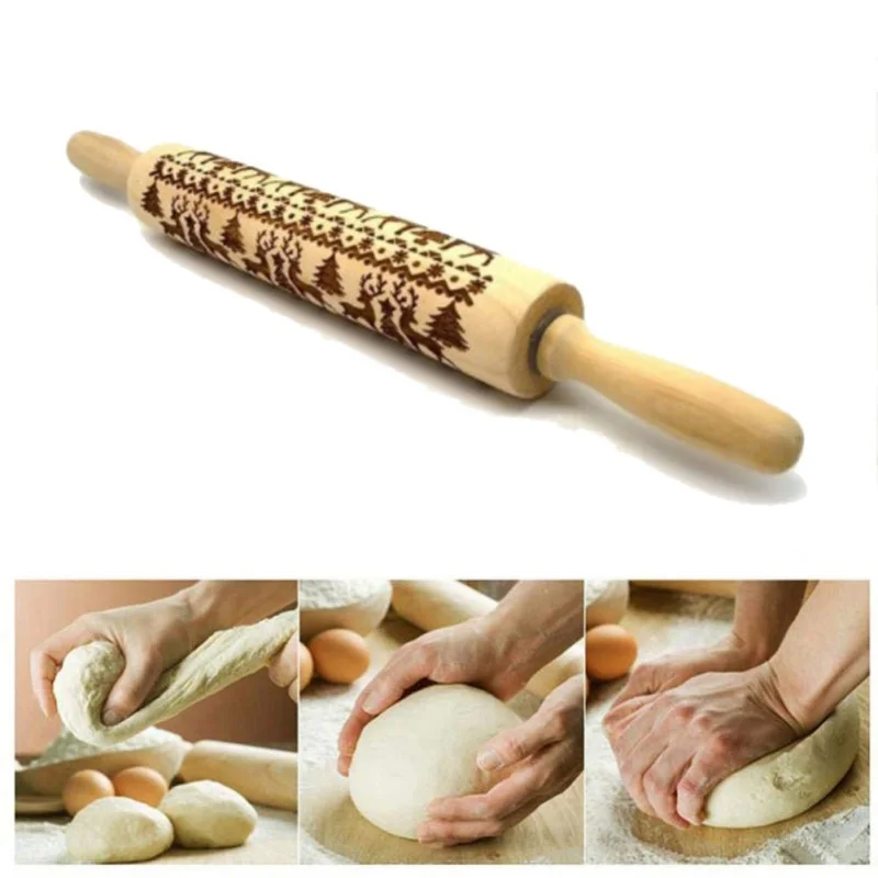 Деревянные Выгравированные роликовые печенье Рождественский олень; Снежинка тиснение Скалка печенье, фондан, пирог тесто выпечки инструменты