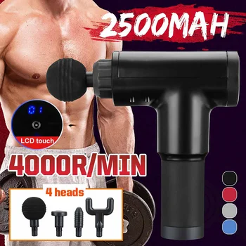 

Fascia Therapy Massage Guns LCD Smart Touch Deep Muscle Massager 4000r/min with 4 Massage Heads Hand Pattern Non-slip Design