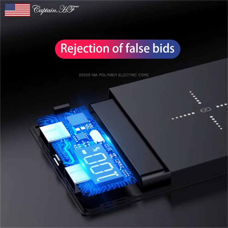  US Captain Portable QI Wireless Power Bank Charger 20000mAh