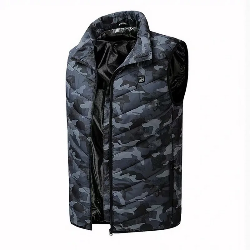 Kopen FALIZA USB Verwarmde Vest Mannen Winter Verwarming Jas Mannelijke Vest Thermische Warme Kleding Veer Mouwloos Gilet Homme Vesten MJ117