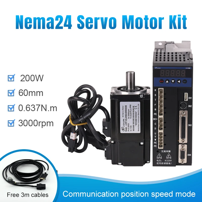 Рама Nema24 60 мм 200 Вт 0.637n.m 60ST 0630 + B2 3000 об/мин с кабелями сервомотор переменного тока и