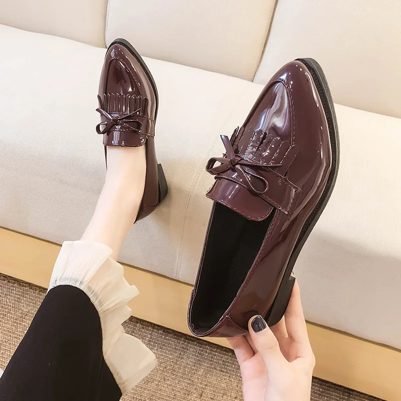 

British Style Retro Woman Shoes Fringe Women's Heels Flats Shallow Mouth Autumn Oxfords Casual Female Sneakers Bow-Knot Slip-on