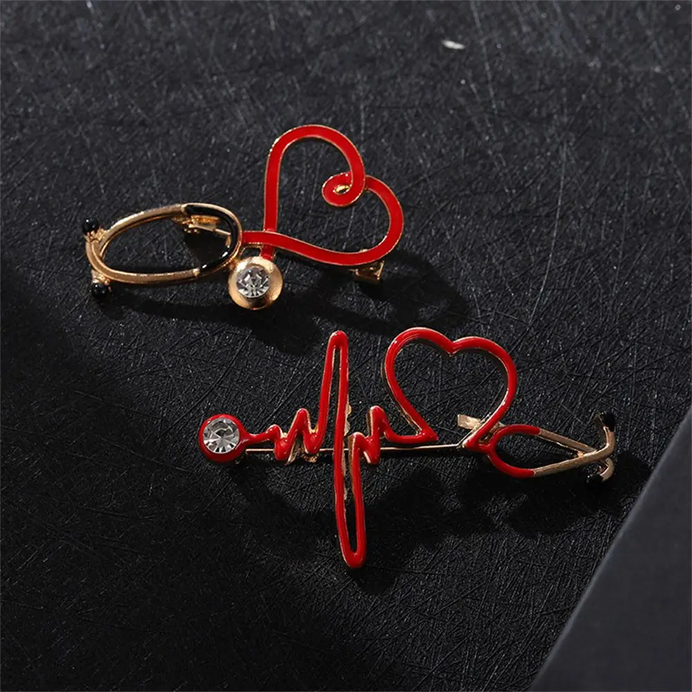 Gift Nurse Doctor Novelty Enamel Pin Metal Badge Pendant Electrocardiogram Stethoscope Brooch Heart Shaped Medical | Украшения и
