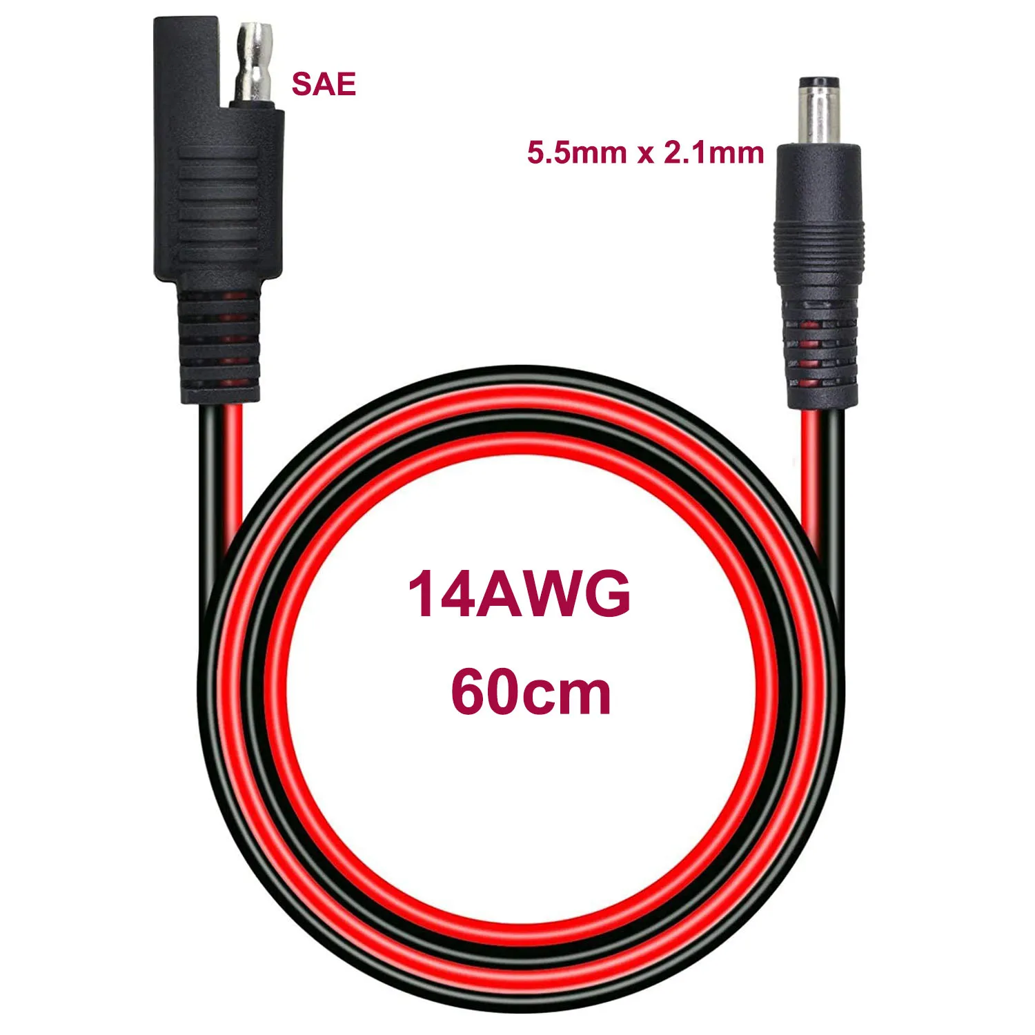 DC 5.5mm x 2.1mm Male To SAE Plug Cables SAE Polarity Reverse & DC 8mm Adapter 14AWG 2ft/60cm For Automotive RV Solar Panel