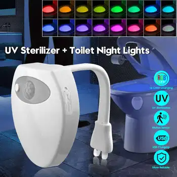 

Upgraded LED Toilet Seat Night Light with UV Sterilizer Smart Motion Sensor 16 Colors Waterproof Backlight WC Disinfection Lamp