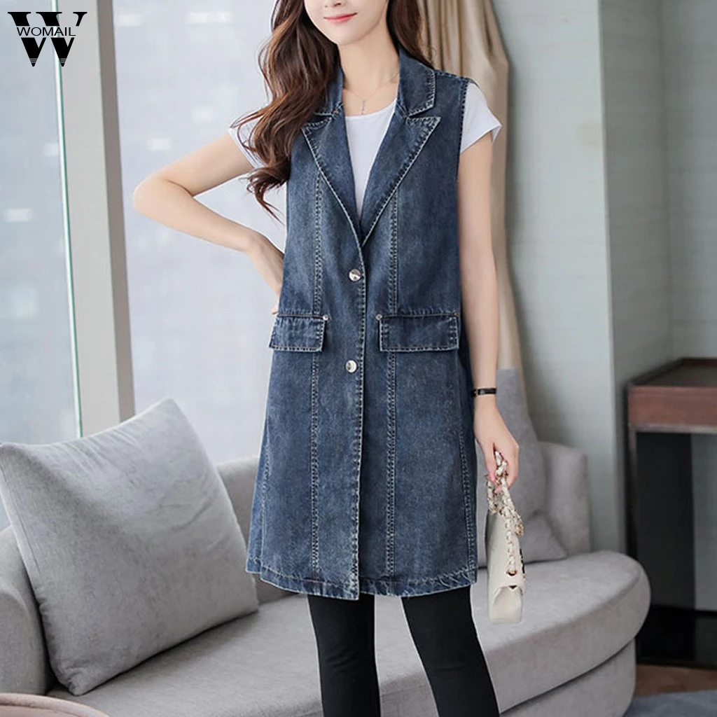 

2019 Fashion Women Denim Vest Slim Fit Sleeveless Button Spring Autumn Casual Jacket Jackets Sweet Female Elegant Slim Coat