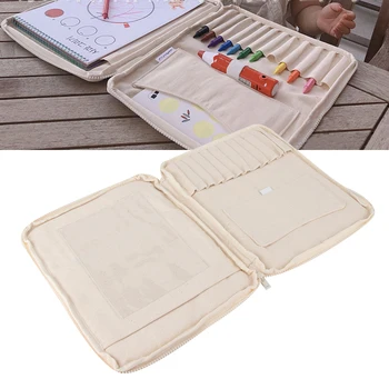 

DIY Beige Multifunction Large Capacity Children Paintbrush Crayons Storage Stationery Bag With zipper