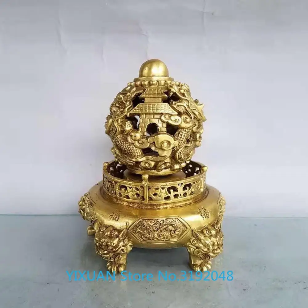 

6-inch turn around Erlong Xizhu incense stove precision work pure copper nine turn heaven and earth stove home furnishings