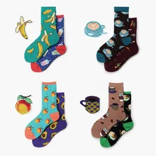 Осенне-зимние хлопковые носки унисекс, модные носки для уличного скейтборда, цветные креативные Носки с рисунком фруктов