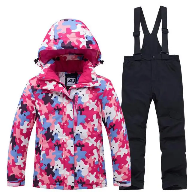 Детская зимняя одежда, лыжный костюм для сноуборда, комплекты, Водонепроницаемая спортивная одежда, куртка для мальчиков и девочек, зимние штаны, детский костюм из 2 предметов - Цвет: Beige