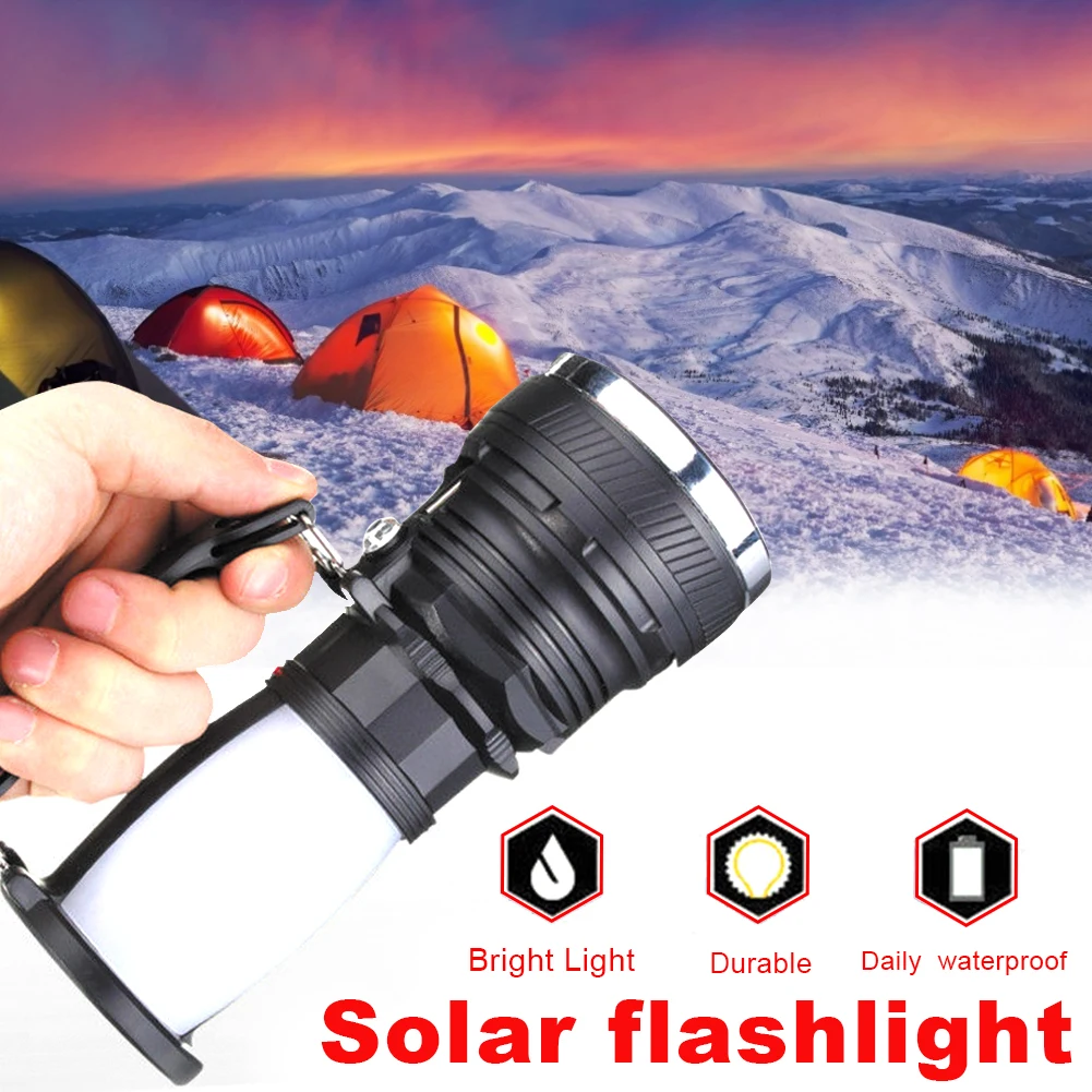 

Multi-function flashlight three-block solar rechargeable LED glare battery emergency flashlight camping tent light
