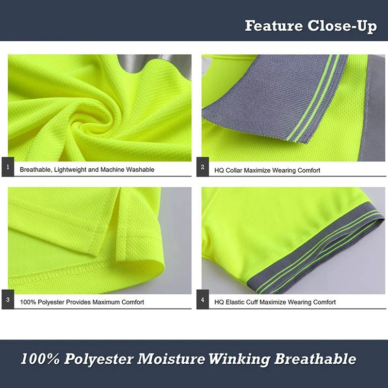 Moisture Wicking Reflective Shirt Short Sleeve Yellow Vest Safet Y Class 2 Unisex Construction Security Exercise(XL