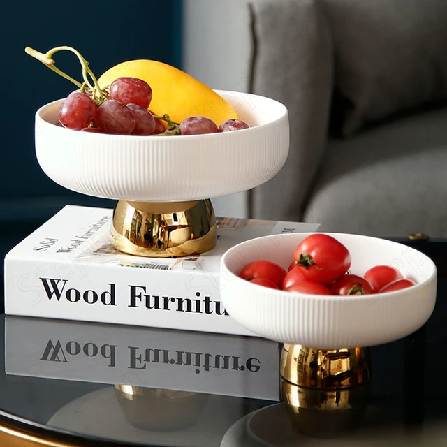 Luxury Modern Minimalist Hand Blown Glass Fruit Bowl with Metal