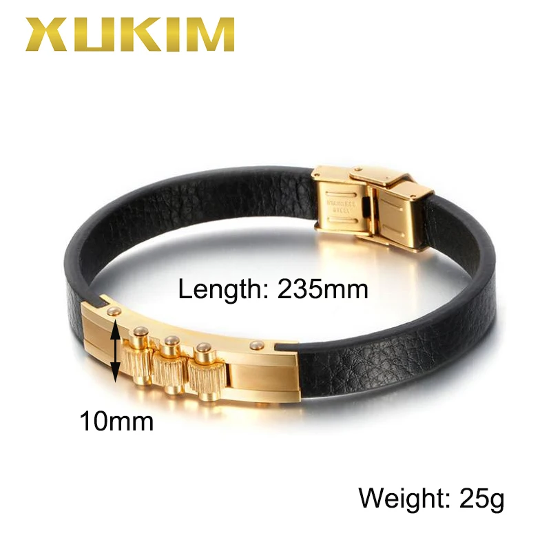 XB408-G Xukim ювелирные изделия Модные мужские ювелирные изделия черный кожаный браслет