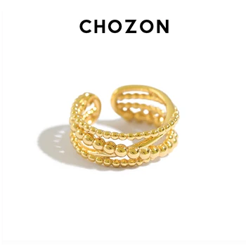 

Women's Korean-Style S925 Sterling Silver Ring Ins Non-Mainstream Cross-Wound Multi-Bead Open Ring Linen Flower Color