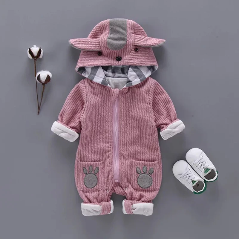 Одежда для малышей с мотивами из мультфильмов, для новорожденных и Спортивный костюм для малышей на зиму для девочек, хлопчатобумажный теплый жакет для маленьких мальчиков и девочек ползунок комбинезон Детские комбинезоны