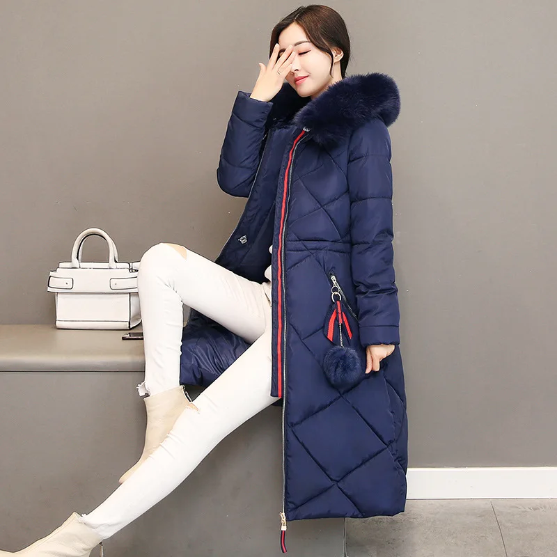 

2019 Winter New Style WOMEN'S Dress Long Sleeve Korean-style Mid-length Cotton-padded Clothes Women's over-the-Knee Long Hooded