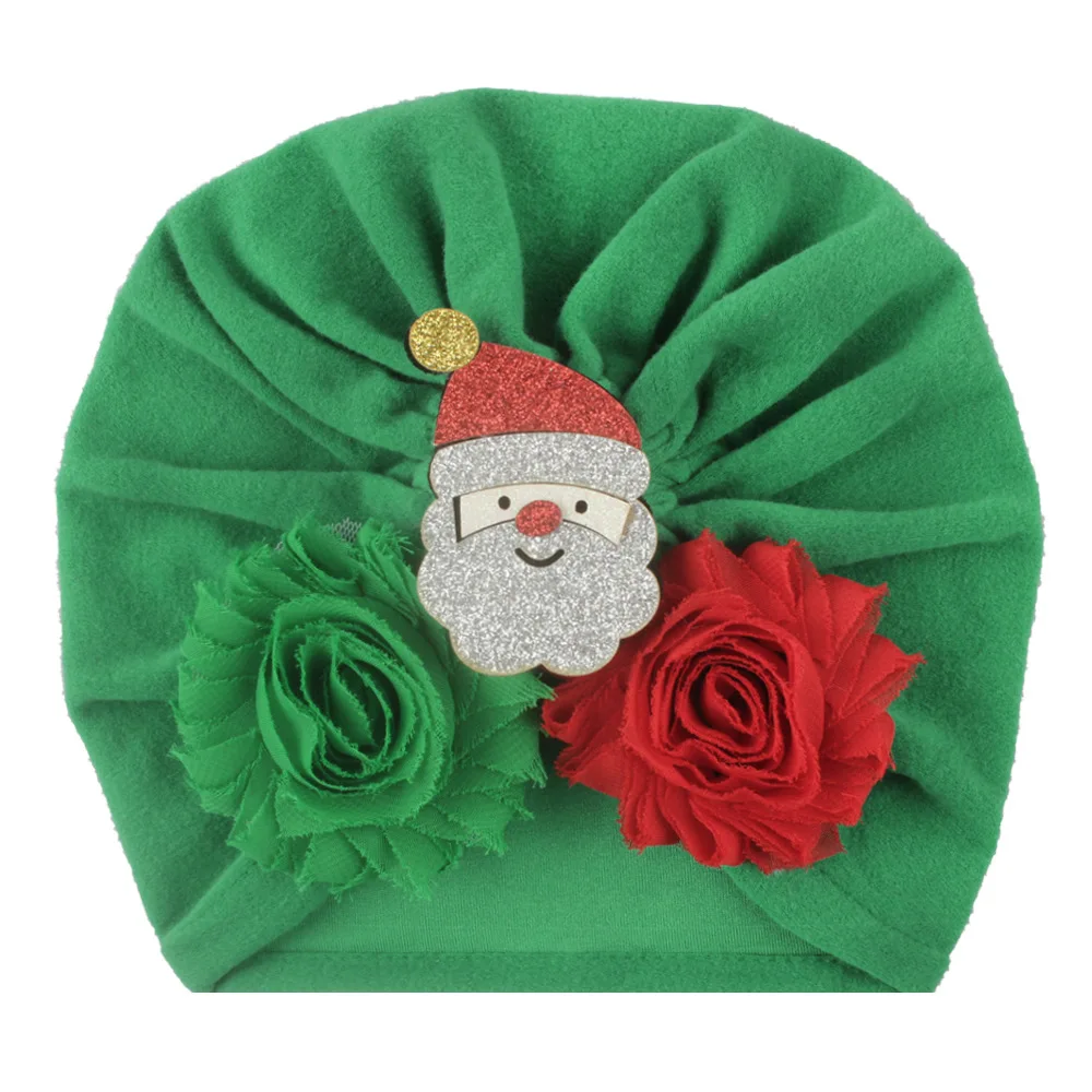 Новогодняя Детская шапка, Рождественская шапка с цветком, зимняя Милая шапочка для новорожденных мальчиков и девочек - Цвет: C