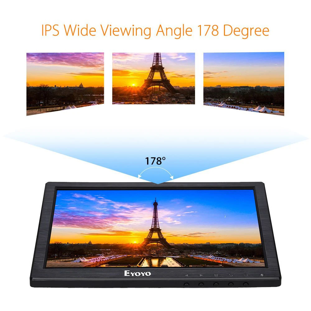 Eyoyo 10 Inch 1280x800 LCD Monitor Resolution Support HDMI VGA BNC AV Input for PC TV CCTV IPS Security Screen