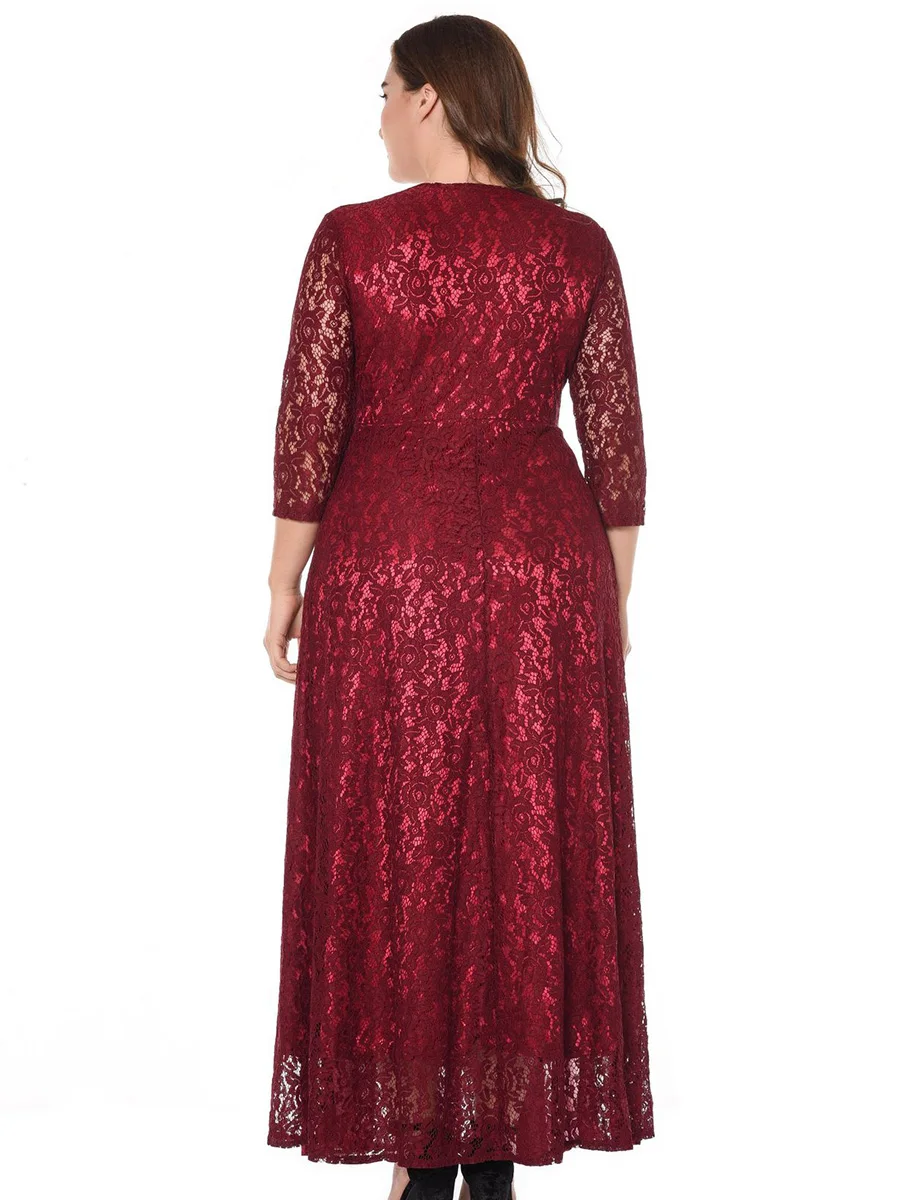 Элегантное женское платье Vestido, кружевное ТРАПЕЦИЕВИДНОЕ ПЛАТЬЕ С глубоким v-образным вырезом, черное/красное/синее винтажное вечернее длинное платье, вечерние платья