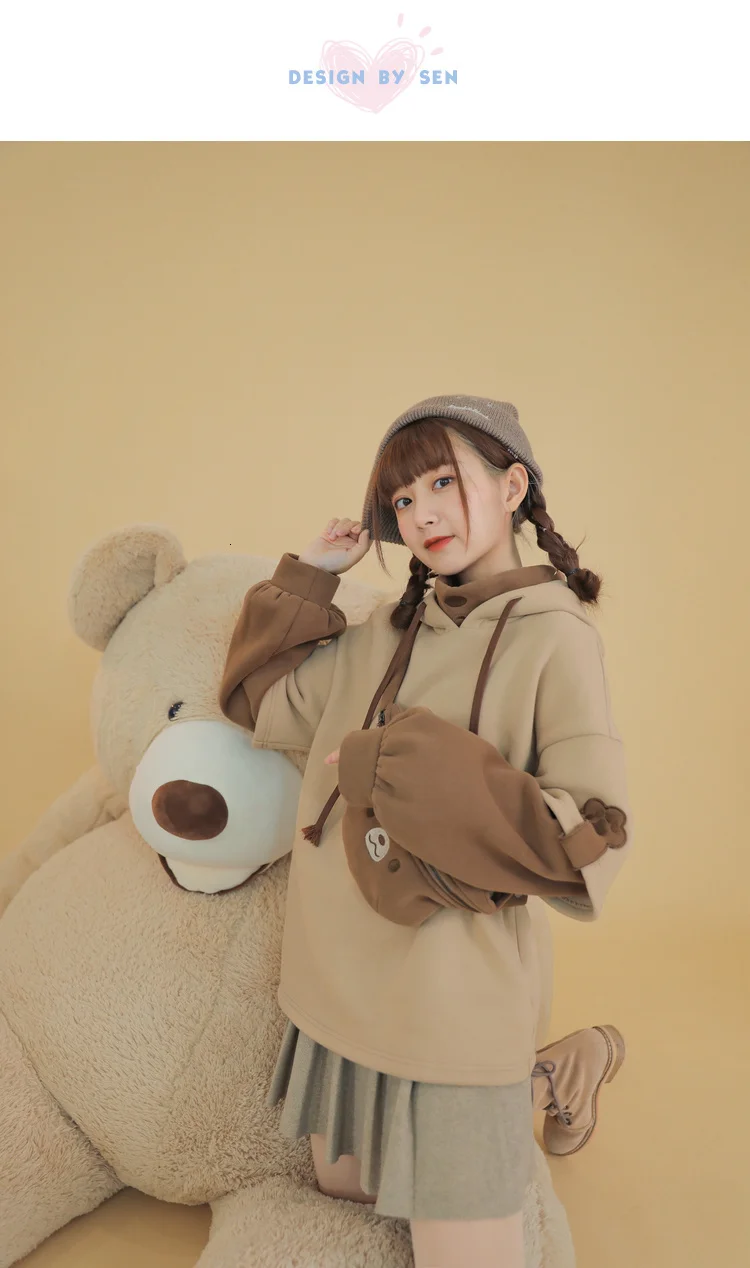 Kawaii/худи в стиле Лолиты Mori для девочек; коллекция года; Сезон Зима; теплый свободный милый свитер в стиле пэчворк с рукавами; японский костюм для школьниц