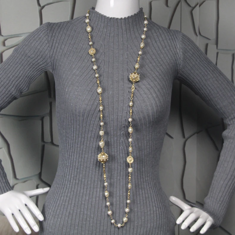 

exquisite jewelry simulated Double sweater chain pearl pendant long sweater necklaces Korean Party jewelry accessory