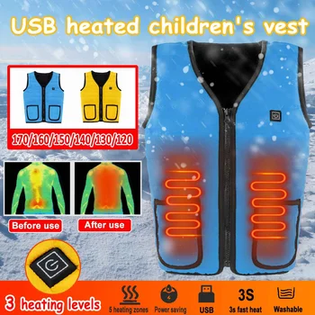 

Electric Heating Vest for Kids Winter Children Cotton USB Infrared Heated Jacket Outdoor Thermal Warm Waistcoat