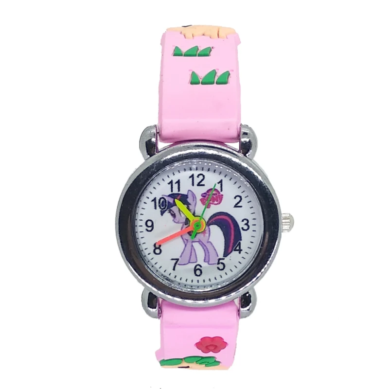 Милые пони мальчики часы детские кожаные часы маленький желтый человек часы детские резиновые ручные часы девочка часы для детей подарок часы# D017 - Цвет: Розовый
