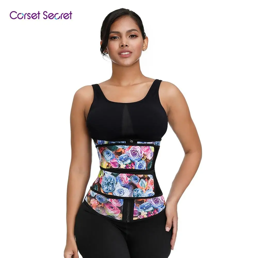 

Corset Secret Women Shapewear 7 Steel Bones Waist Trainer Tummy Control Waist Cincher Floral Print Double Straps Underwear