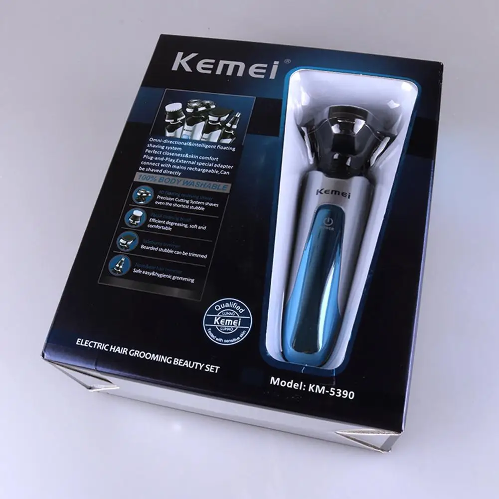 Kemei аккумуляторная электрическая бритва 3 плавающие головки триммер для бороды для мужчин триммер для носа Водонепроницаемый уход за лицом очиститель