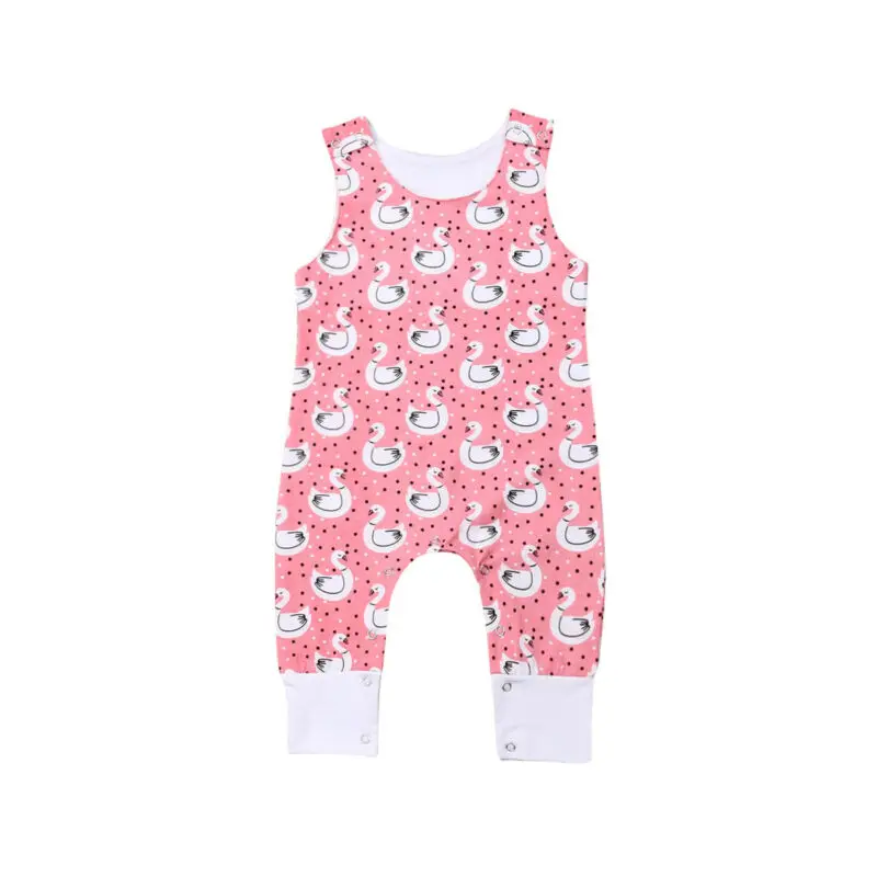 

US STOCK Cute Toddler Baby Girl Swan Print Romper Summer Sleeveless Tank Jumpsuits Baby Girl Cotton Clothes O-Neck Rompers 0-24M