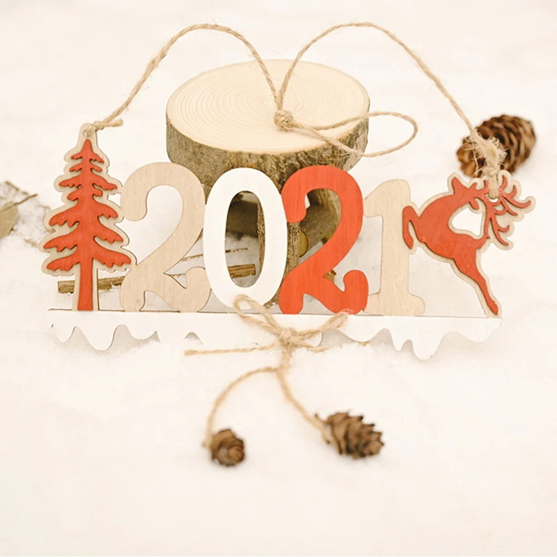 Надпись Merry Christmas 2021 рождественское лось дерево деревянная вывеска круглое елка