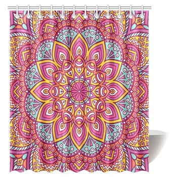 

Mandala Decor Shower Curtain, Traditional Mystical Oriental Mandala Yantra Inspired Sacred Geometry Pattern Fabric Bathroom