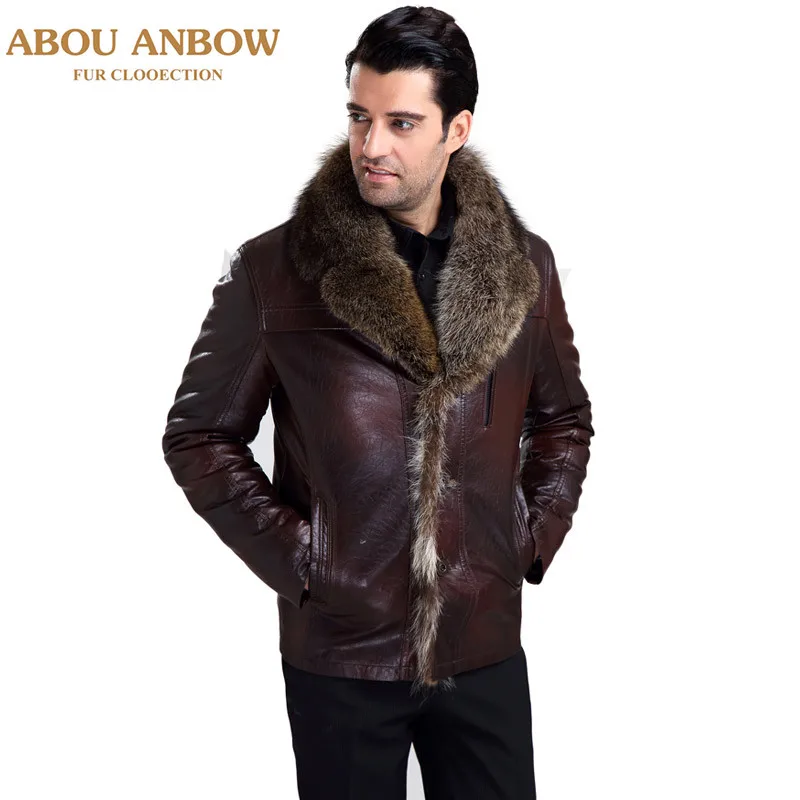 Abou Men Fur Coats New Arrival Natural Lined Winter Long Sleeve Wool Liner Loose Real Collar Plus Size Overcoat
