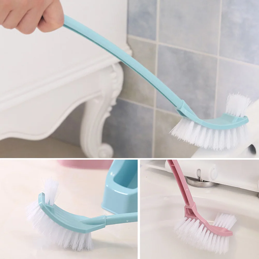 Corner Long Handle Portable Bathroom Cleaning Brush Scrub Toilet Double Sided Bent PP With Base