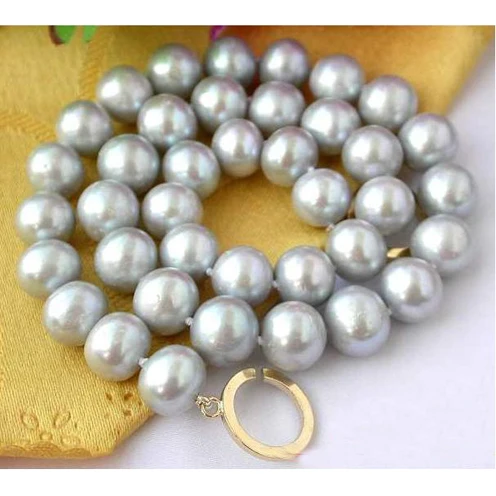 

Unique Pearls jewellery Store Huge 17'' 12mm Gray Round Freshwater Cultured Pearl Necklace Fine Jewelry Women Gift