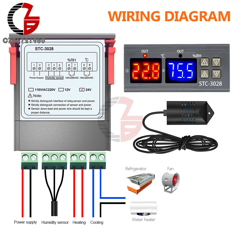STC-3028 DC 24 В цифровой термостат Humidistat регулятор влажности воздуха регулятор термометр гигрометр Weater станция